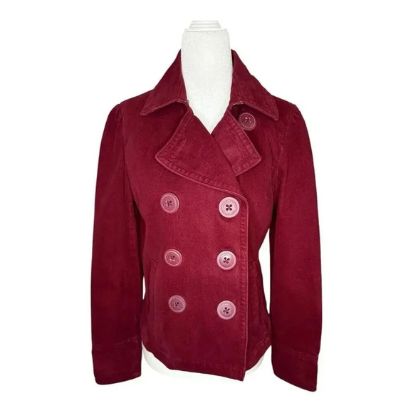 American Eagle Women's Small Maroon Double-Breasted Peacoat‎ Jacket Short - Picture 1 of 7